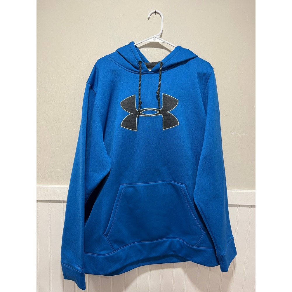 Under Armour Cold Gear Pull Over Hoodie Fleece Lined Blue Athletic Men Size 2XL
